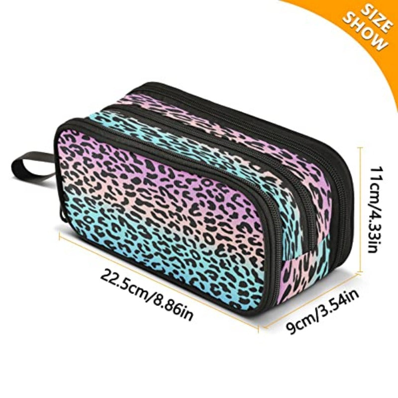 Blue Leopard Print Pen & Pencil Case - Turquoise Pink Black White Stripe-like