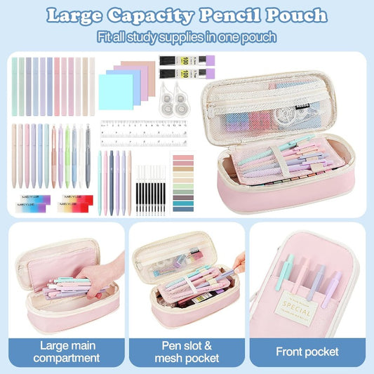 MoKo 56 PCS Aesthetic School Supplies with Pencil Pouch Cute Stationery Set for Students Office