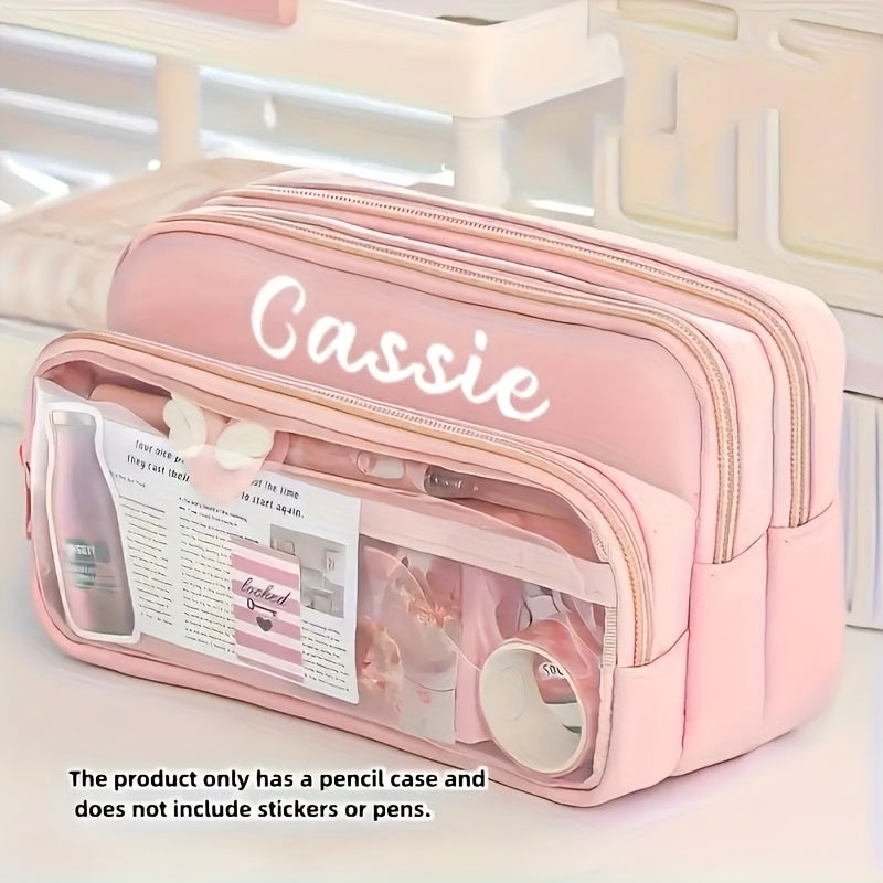 Customizable Large-Capacity Pencil Case - Durable PVC Stationery Bag with Transparent Design