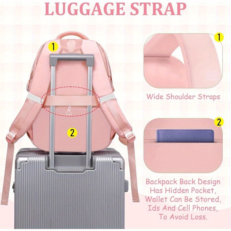 Cute Pink Glass Backpack for Girls - Large Capacity Multifunctional School Bag with Multiple Compartments
