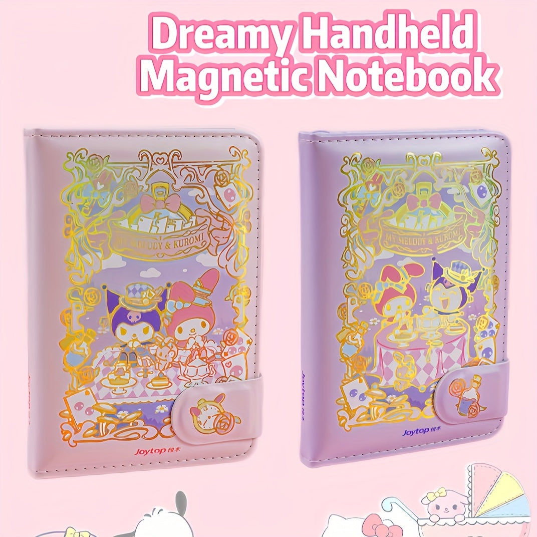 1pc A6 Magnetic Closure Notebook with Cartoon Print - Dreamy Handled Matte Journal
