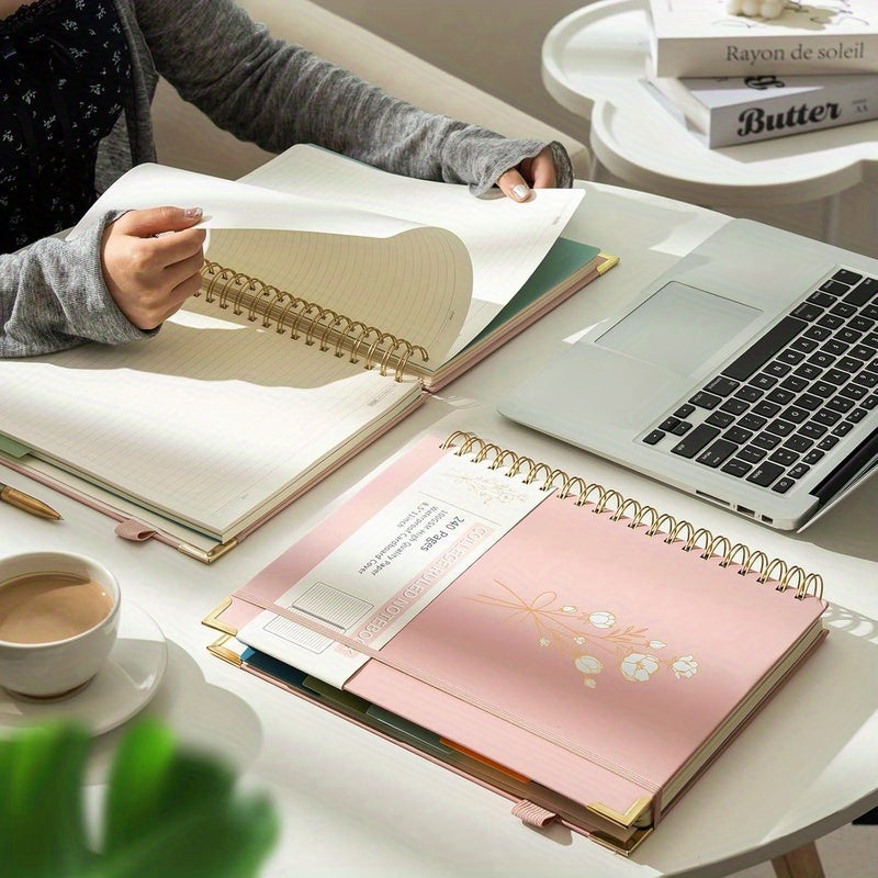 Pink Floral Hardcover Spiral Notebook - 240 Pages