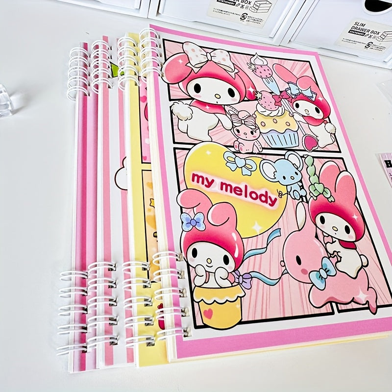 4pcs Sanrio for my melody Spiral Notebooks - Cute Cartoon Design with Pink Bows