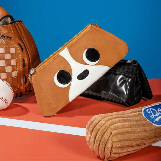 Hongdian Extra Large Capacity Pencil Case with Tan 3D Dog Face - Holds 70 Pens