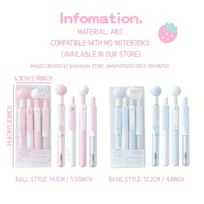 4pcs, Cute Short Cs-Nib Rotating Ball Stress-Relief Ballpoint Pen Set
