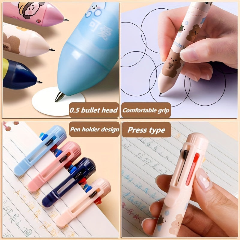 6-Pack Assorted Cute Animal Ballpoint Pens, Quick-Dry Ink
